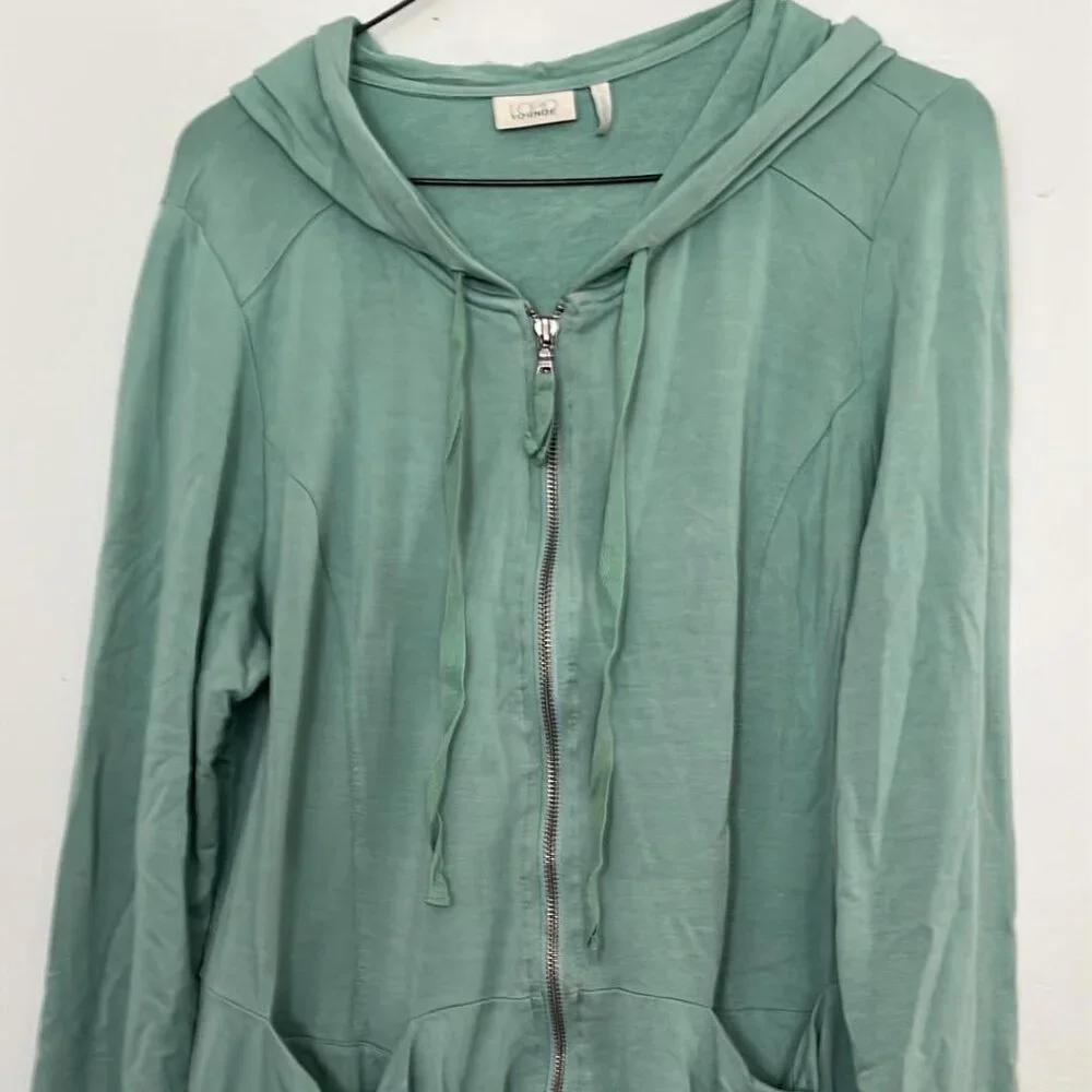 LOGO Full Zip Hooded Jacket SZ Lg Green Long Sleeve Pockets Athleisure Transitio